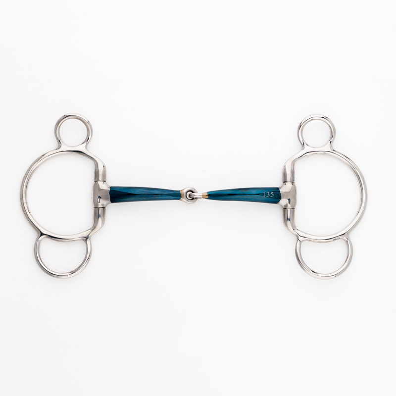 Einfach gebrochenes Gebiss Pferde silber blau