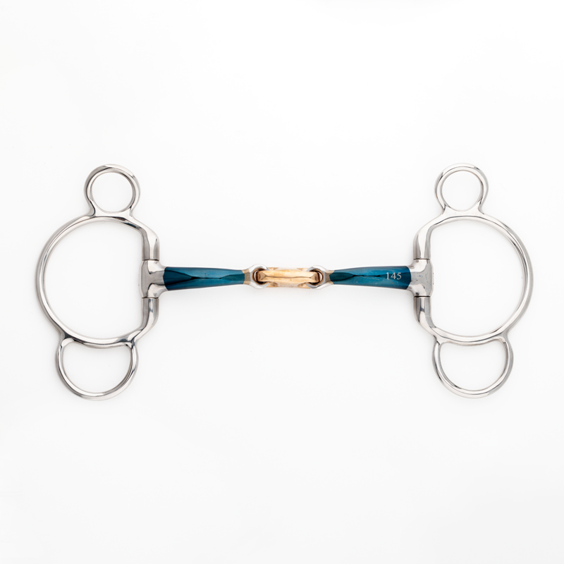 Doppelt gebrochenes Gebiss Pferde silber blau